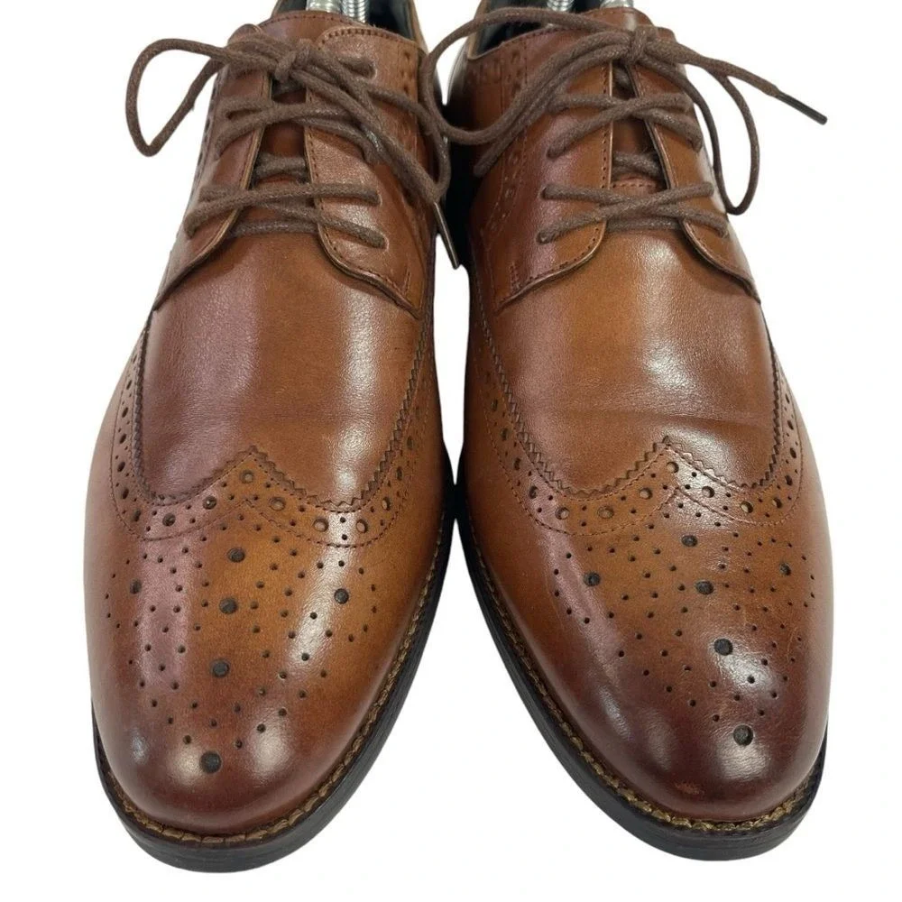Stacy Adams Garrison Wingtip Oxford Brogue Leather Dress Shoes Cognac Formal 7.5